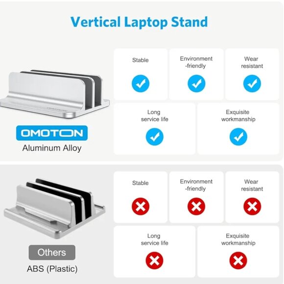OMOTON ADJUSTABLE DOUBLE VERTICAL LAPTOP STAND- SILVER ALUMINUM DOCK - Picture 2 of 12